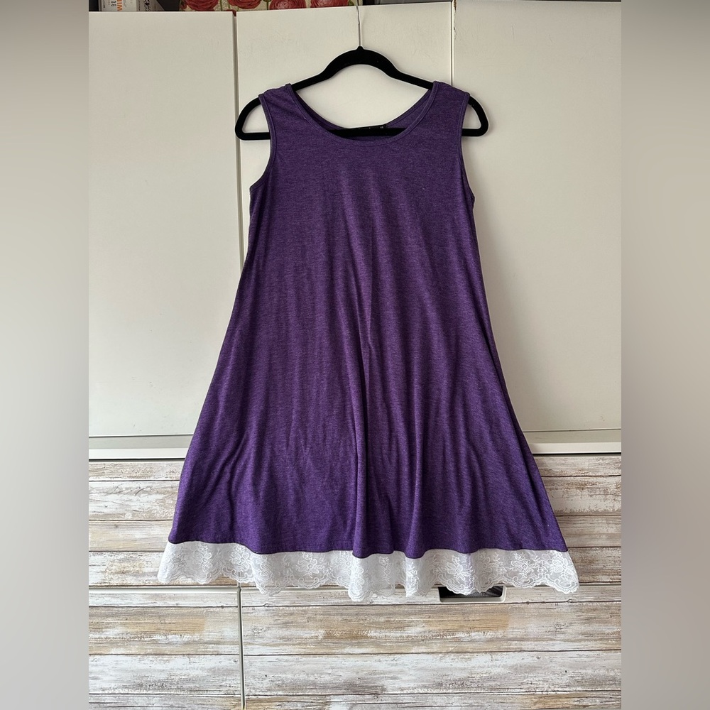 💜 Sanifer Purple Tunic Top Lace Hem Sleeveless Swing Tunic M
